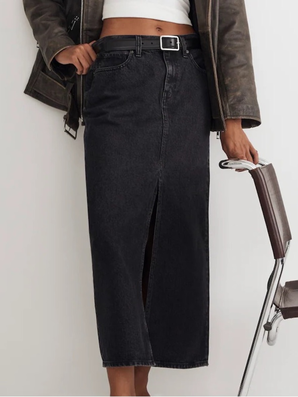 Madewell Black Denim Mid Rise Maxi Skirt